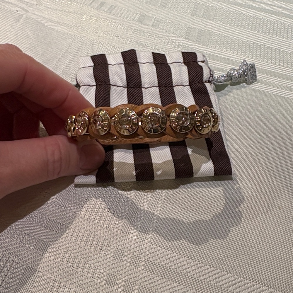 Henri Bendel Tan Leather Bracelet with Crystal Accents & Bag